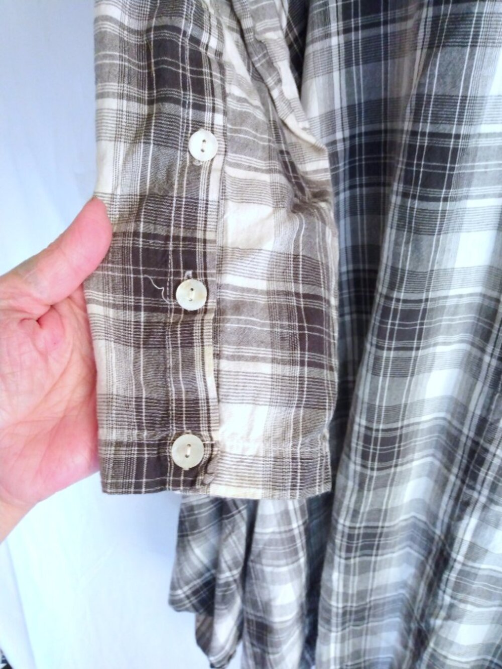 Tulip Plaid High‑Low Shirt Dress L Lagenlook Boho Cotton Asymmetrical Artsy - Picture 7 of 11